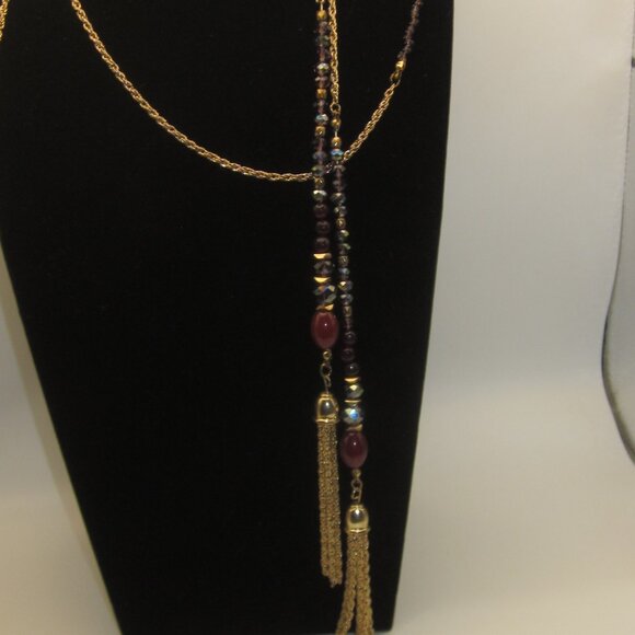 Extra Long Lariat Necklace with Glass & AB Crystals - Picture 1 of 4